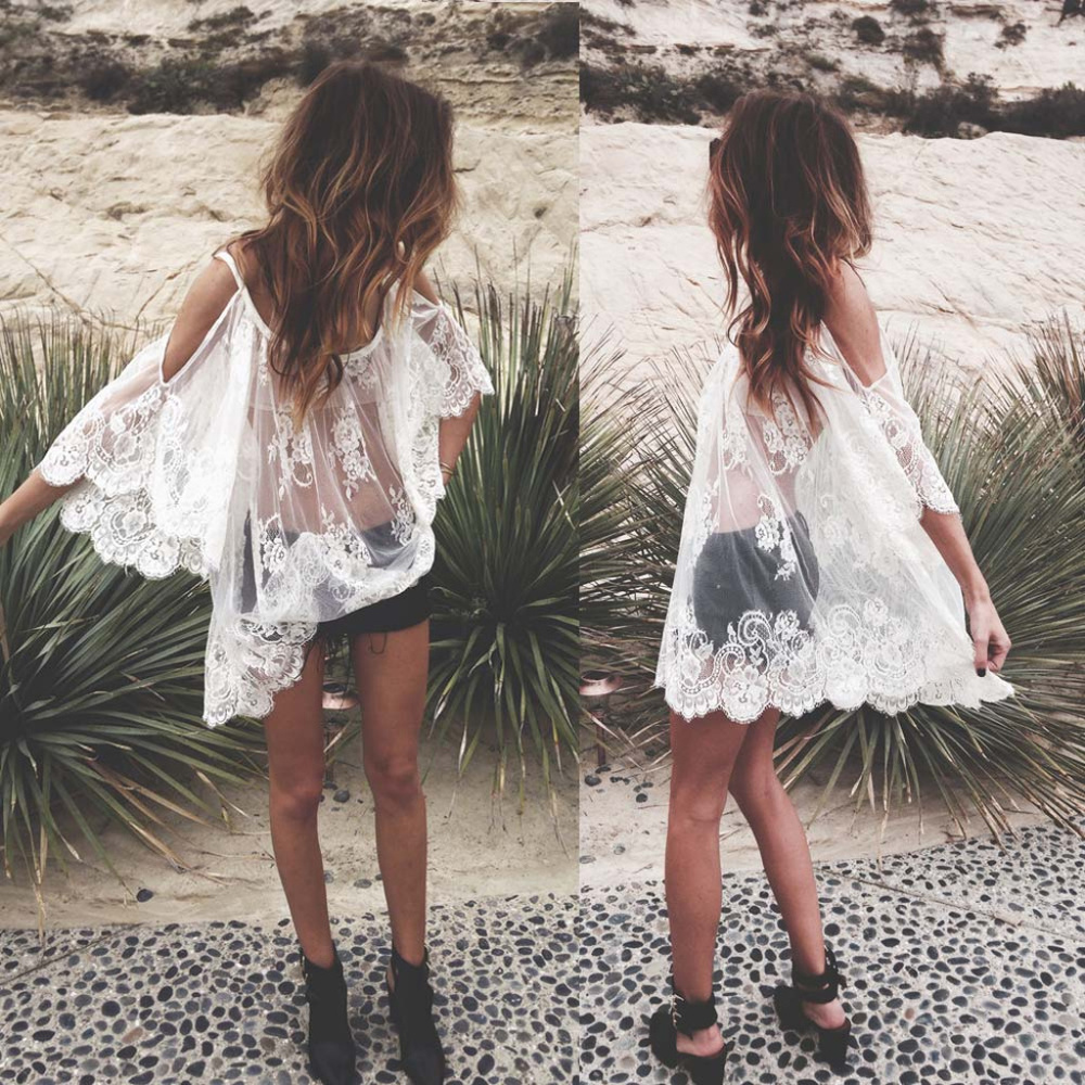 Cover up Dress Lace Embroidered BOHO - Picture 3 of 5